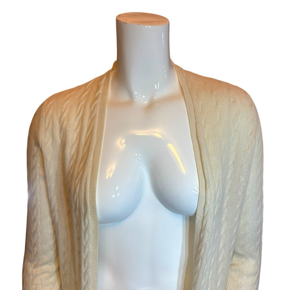 Talbots Pure Cashmere Cable-Knit Open Cardigan, Cream, M - Picture 3 of 16
